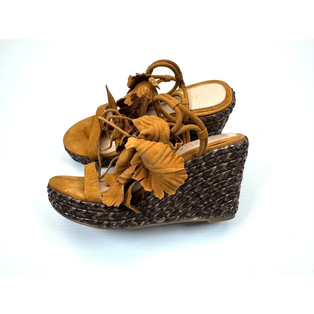 Cecilia NY Espadrille‎ Wedge Sandals Women 8.5 EUC $245 Leather Art to Wear